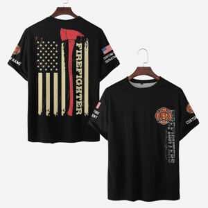 Custom Name Fire Department Thin Red Line Firefighter #DQH0014 - AOP T-shirt