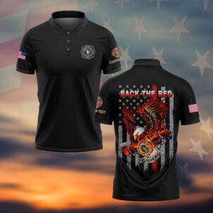 Custom Text & Fire Department Station Number Back The Red #DQH0036 - Polo