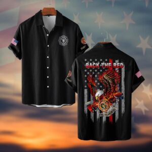 Custom Text & Fire Department Station Number Back The Red #DQH0036 - Short Sleeve Button Shirt