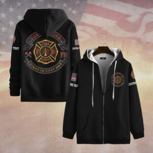 Custom Dept & Text Courage & Brotherhood – Firefighter Emblem #DQH0092 - Zip Hoodie