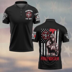 Custom Dept, Rank, Number & Name Firefighter Thin Red Line #DQH0125 - Polo