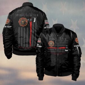 Custom Dept & Text United States Firefighter Thin Red Line #DQH0168 - Bomber Jacket