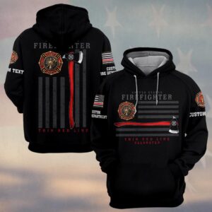 Custom Dept & Text United States Firefighter Thin Red Line #DQH0168 - Hoodie