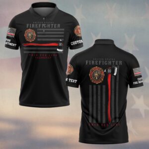Custom Dept & Text United States Firefighter Thin Red Line #DQH0168 - Polo