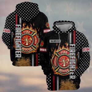 Custom Name Blazing Maltese Cross Firefighter #DQH0135 - Hoodie