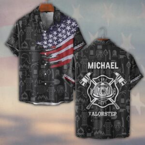 Custom Name Stars & Tools of Honor Firefighter #DQH0136 - Short Sleeve Button Shirt