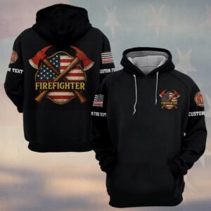 Custom Text & Dept Crossed Axes American Firefighter #DQH0173 - Hoodie