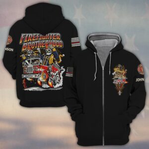 Custom Name Brotherhood of Flames Firefighter #DQH0191 - Zip Hoodie