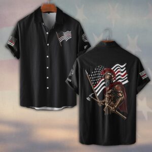 Custom Name Spartan Firefighter – The Guardian of Flames #DQH0205 - Short Sleeve Button Shirt