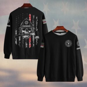 Custom Name Skull & Axe Thin Red Line Firefighter #DQH0209 - Sweatshirt
