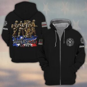 Custom Name & Dept & Number Firefighter American Elite #DQH0215 - Zip Hoodie