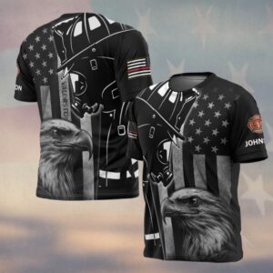 Custom Text Eagle & Helmet Firefighter #DQH0216 - T-shirt