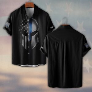 Custom Text Blessed Peacemakers Blue Line Flag #DQH0222 - Short Sleeve Button Shirt