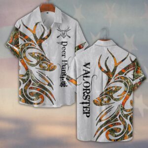 Custom Text Camo Tribal Deer Into The Woods #DQH0225 - Short Sleeve Button Shirt