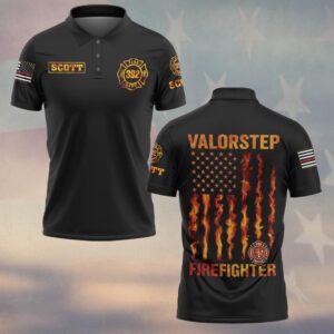 Custom Name & Number Firefighter Flag of Flames #DQH0257 - Polo