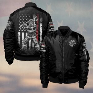 Custom Name & Number & Department  Red Line Defender Firefighter #DQH0259 - Bomber Jacket
