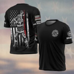 Custom Name & Number & Department  Red Line Defender Firefighter #DQH0259 - Shipping Fee - AOP T-shirt