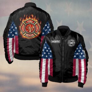 Custom Name & Fire Department & Number Honor Courage Sacrifice American Edition #DQH0263 - Bomber Jacket