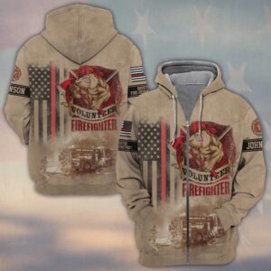 Custom Name & Fire Department Volunteer Firefighter V2 #DQH0270 - Zip Hoodie