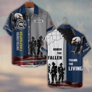 Custom Name & Numbers & Fire Dept Honor the Fallen – Thank the Living Firefighter #DQH0274 - Short Sleeve Button Shirt