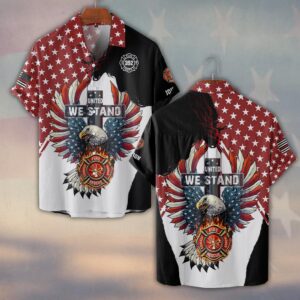 Custom Name & Numbers United We Stand Eagle Edition Firefighter #DQ0276 - Short Sleeve Button Shirt