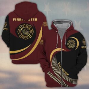 Custom Name & Number Line Of Valor Gold Edition Firefighter #DQH0279 - Zip Hoodie