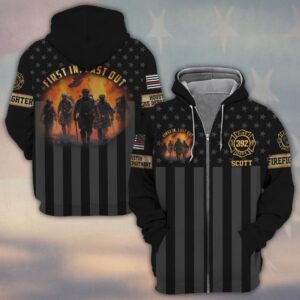 Custom Name, Number & Fire Dept First In – Last Out Shadow Honor Firefighter Jersey #DQH0286 - Zip Hoodie
