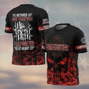 Custom Name & Fire Dept Retired Firefighter – Red Camo Honor Edition #DQH0289 - Shipping Fee - AOP T-shirt