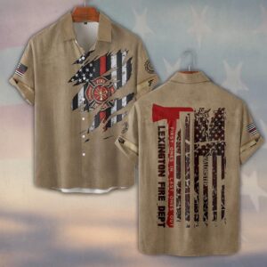 Custom Name & Fire Dept Firefighter Axe Flag – Tactical Tan Edition #DQH0292 - Short Sleeve Button Shirt