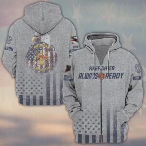 Custom Name & Fire Department American Firefighter Always Ready Eagle Edition #DQH0352 - Zip Hoodie