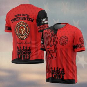 Custom Name & Fire Department Proudly Served Firefighter Red Edition #DQH0355 - T-shirt