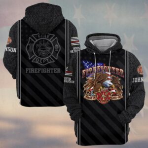 Custom Name & Fire Department First In Last Out Eagle Firefighter #DQH0356 - Hoodie