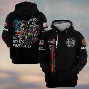 Custom Name & Fire Department Proud to Be U.S. Firefighter #DQH0357 - Hoodie