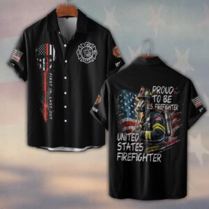 Custom Name & Fire Department Proud to Be U.S. Firefighter #DQH0357 - Short Sleeve Button Shirt