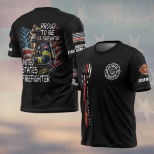 Custom Name & Fire Department Proud to Be U.S. Firefighter #DQH0357 - T-shirt