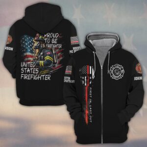 Custom Name & Fire Department Proud to Be U.S. Firefighter #DQH0357 - Zip Hoodie