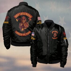 Custom Name & Fire Department Brotherhood Forged By Fire Firefighter #DQH0374 - Bomber Jacket