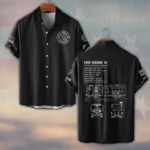 Custom Name & Department Fire Engine Blueprint – Unapologetically Brave #DQH0375 - Short Sleeve Button Shirt