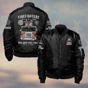 Custom Name & Fire Department Real Men Fight Fires #DQH0390 - Bomber Jacket