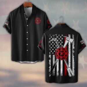 Custom Name & Fire Department Halligan And Axe #DQH0388 - Short Sleeve Button Shirt