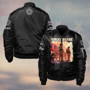 Custom Name & Fire Department Forged By Fire Built By The Job #DQH0389 - Bomber Jacket