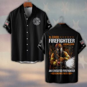 Custom Name & Fire Dept A Good Firefighter Knows How An Educated Firefighter Knows Why #DQH0394 - Short Sleeve Button Shirt