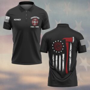 Custom Name & Department & City Red Line Axe Patriot Firefighter #DQH0398 - Polo