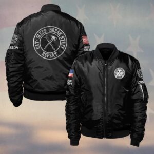 Custom Name & Text Eat Sleep Break Stuff Repeat Firefighter #DQH0415 - Bomber Jacket