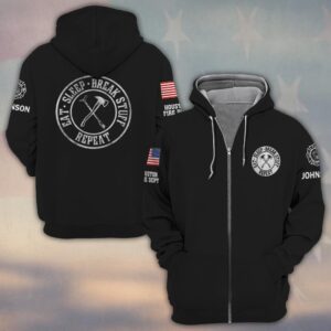 Custom Name & Text Eat Sleep Break Stuff Repeat Firefighter #DQH0415 - Zip Hoodie