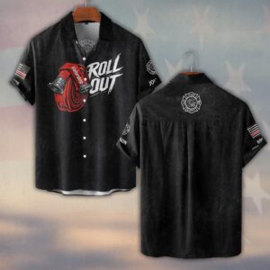 Custom Name & Fire Department Roll Out Hose Firefighter #DQH0418 - Short Sleeve Button Shirt