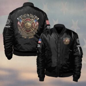 Custom Name & Fire Department USA Firefighter 1776 - 2006 #DQH0421 - Bomber Jacket