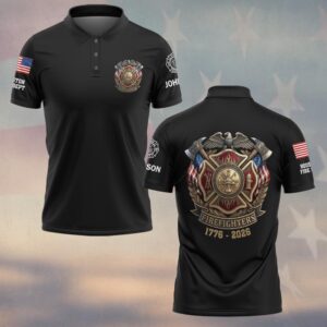 Custom Name & Fire Department USA Firefighter 1776 - 2006 #DQH0421 - Polo