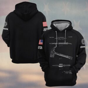 Custom Name & Fire Department Hook & Axe Blueprint Firefighter #DQH0422 - Hoodie