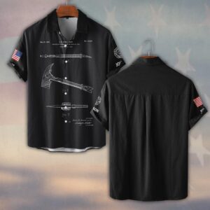 Custom Name & Fire Department Hook & Axe Blueprint Firefighter #DQH0422 - Short Sleeve Button Shirt